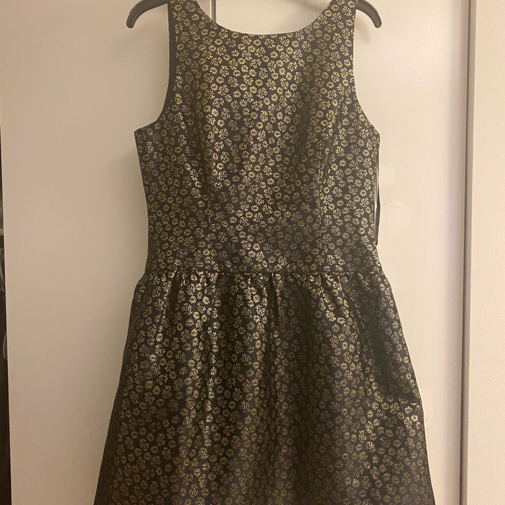 Navy and Gold Brocade JCrew Corset Dress